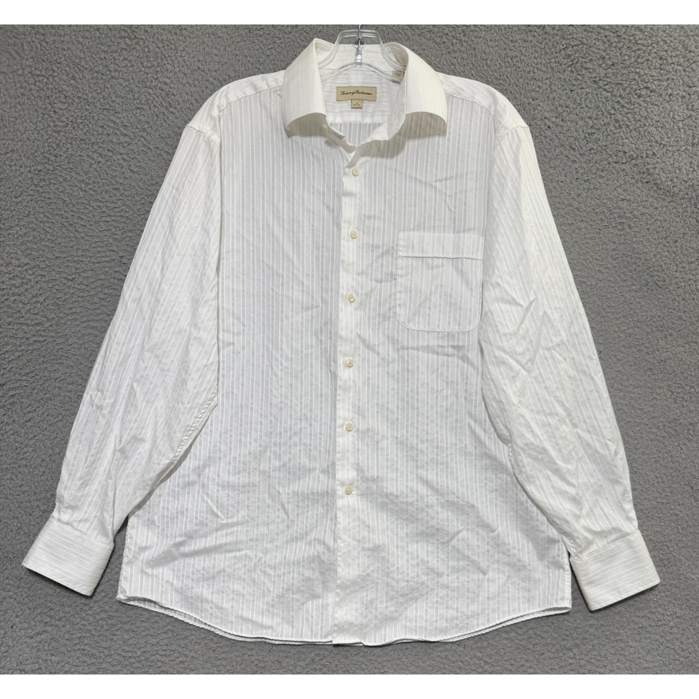 Tommy Bahama 100% cotton long sleeve striped button shirt Mens 16 34/35 White